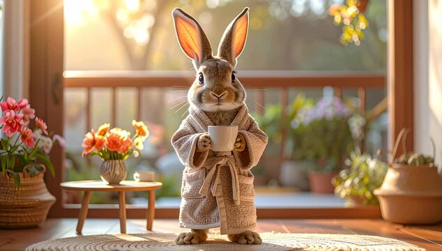 bunny with cup of coffee