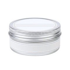 Silver aluminum tin with blank label for cosmetic mockup