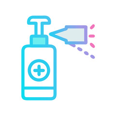 Stylized hand sanitizer bottle spraying disinfectant illustration on black