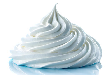 A swirl of fluffy white whipped cream or meringue frosting isolated on transparent background
