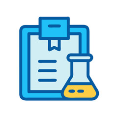 Obraz premium Clipboard with test tube for science report icon vector
