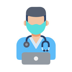 Illustration of a doctor working on his laptop computer