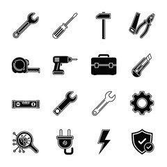 Obraz premium Collection of Black and White Tool Icons on a Clean Background