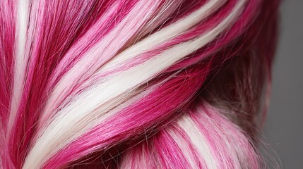 Naklejka premium Close-up details of the model's pink and white hair, part of the fashion concept, perfect for fashion or editorial shoots that highlight the latest hair dyeing and styling trends.