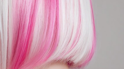 Naklejka premium Close-up details of the model's pink and white hair, part of the fashion concept, perfect for fashion or editorial shoots that highlight the latest hair dyeing and styling trends.