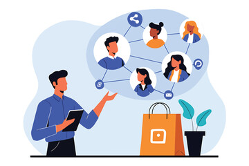 Networking Business Concept with People Connections and Shopping Bag