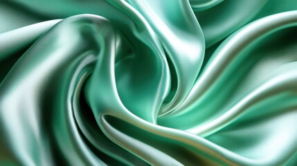 Obraz premium This image showcases a beautifully smooth and shiny mint satin fabric, elegantly draped to reveal its luxurious texture and vibrant color, perfect for design inspiration.