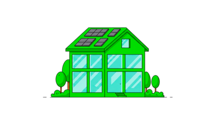 Green house with solar panels energy efficient home sustainable living eco friendly architecture design on transparent background