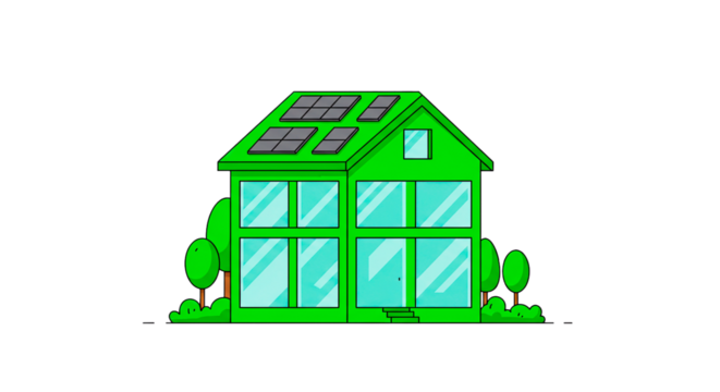 Green house with solar panels energy efficient home sustainable living eco friendly architecture design on transparent background
