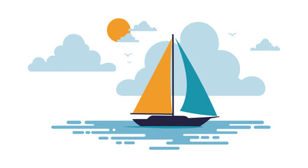 A sailboat on calm waters with sunny sky and clouds