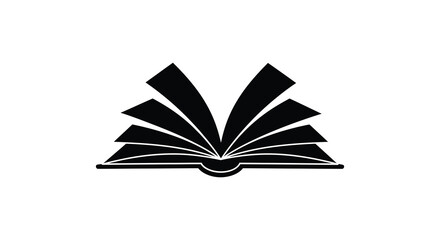 A black and white icon of an open book with pages fanned out