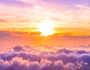 Fototapeta premium A breathtaking sunset view, with vibrant hues of orange, pink, and purple, illuminates a vast expanse of clouds.