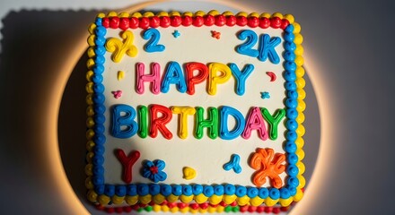Colorful Birthday Cake with 2K Inscription.