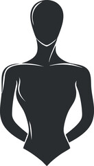 Black and white abstract mannequin silhouette representing a faceless human figure for fashion display or design purposes.