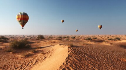 Obraz premium Desert Landscape with Sand Dunes and Hot Air Balloons