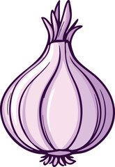 Cartoon Garlic Bulb Vector &ndash; Stylized Purple and White Culinary Ingredient Illustration for Cooking, Gardening, and Health Themes