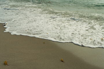 Ocean waves washing sandy beach in Miami, Florida coastline, USA