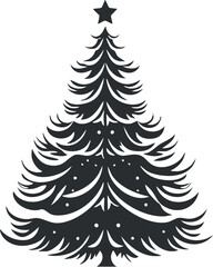 Obraz premium Black and white stylized Christmas tree illustration with star on top and decorative branches