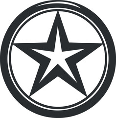 Obraz premium Black and white circular star emblem with a five-pointed star design and geometric shapes