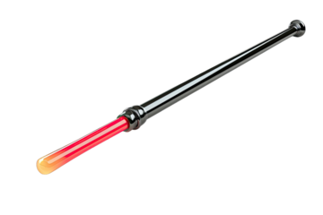 A futuristic, metallic staff with a glowing tip