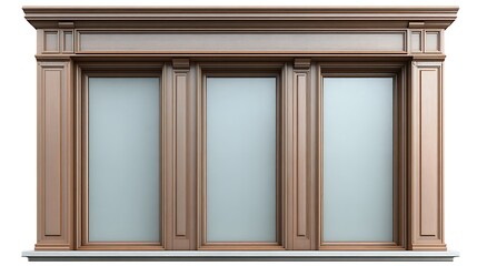 Fototapeta premium industrial teak window with ornate trim, narrow sill, laminated panel with diffused illumination.