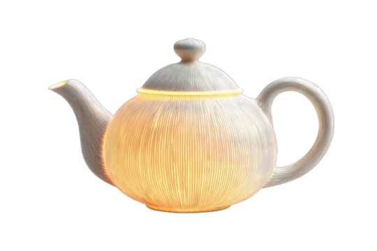 A cream-colored tea pot with an inner light