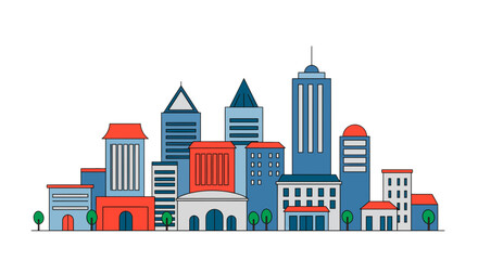 Fototapeta premium Cityscape skyline vector illustration urban architecture building downtown city apartment residential design on transparent background