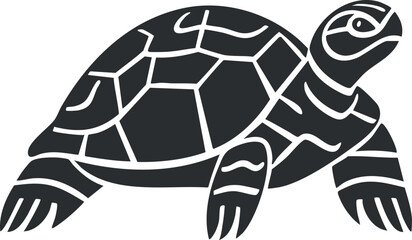 Black and white illustration of a turtle showing its shell and limbs in a simple graphic style