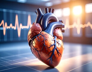 3D model of a human heart, medical setting
