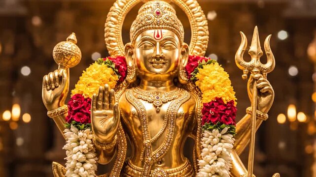 Lord Murugan: Golden Deity in South Indian Temple