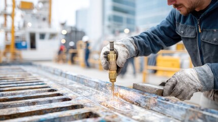 Close-up of Welder Using Torch on Metal in Industrial Setting