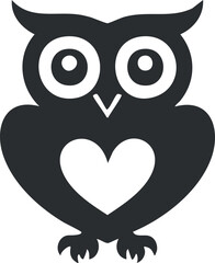 Obraz premium Black and white owl silhouette with heart shape on chest symbolizing love and wisdom