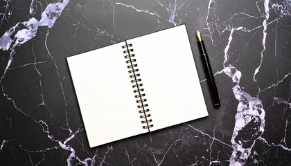 Blank Notebook and Pen on Marble Creative Workspace Still Life