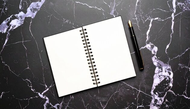 Blank Notebook and Pen on Marble Creative Workspace Still Life