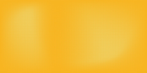 Yellow halftone pattern. Retro comic gradient background. Bright orange pixelated dotted texture overlay. Cartoon pop art faded gradient pattern. Vector backdrop for poster, banner, advertisement