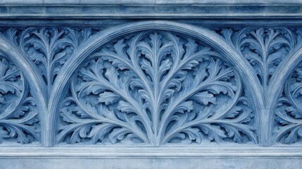 Repeating Stylized Floral Mandala Grid in Blue Stone Carving