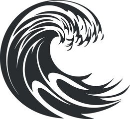 Obraz premium Abstract black and white vector illustration of a powerful ocean wave curling with dynamic motion