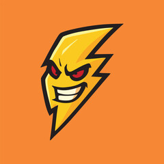 Fierce lightning mascot logo with sharp grin and red eyes, perfect for esports, gaming, and bold branding.