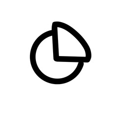 Illustration of a simple black and white pie chart with one slice highlighted on a white background