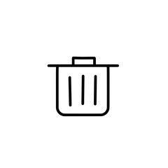 Illustration of a simple black and white trash can icon with a lid and vertical lines design element