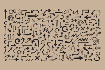 Obraz premium Collection of hand drawn arrows and symbols on textured paper