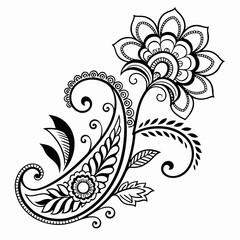 Elegant black and white floral swirl design with flowers and leaves