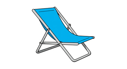 Illustration of a blue deckchair folding beach chair for summer vacation relaxation and leisure time fun on transparent background