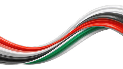 Abstract flowing ribbons in red, white, black, and green