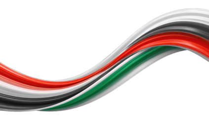 Abstract flowing ribbons in red, white, black, and green
