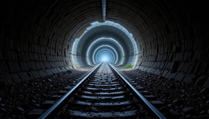 Obraz premium Captivating Perspective of a Railway Tunnel Leading to Bright Light at the End of Dark Passage