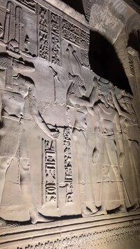 Relief of Sobek with other deities at the Temple of Kom Ombo, Egypt