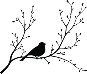 Fototapeta premium Black Bird Sitting on Bare Tree Branch Silhouette
