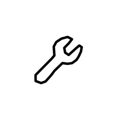 Illustration of a simple black outline of a wrench tool on a white background with clear details