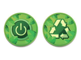 sleek A009 circle symbol of recycling and switch with leaves set off the demonstrate environmental awareness  vector illustration graphic EPS 10
